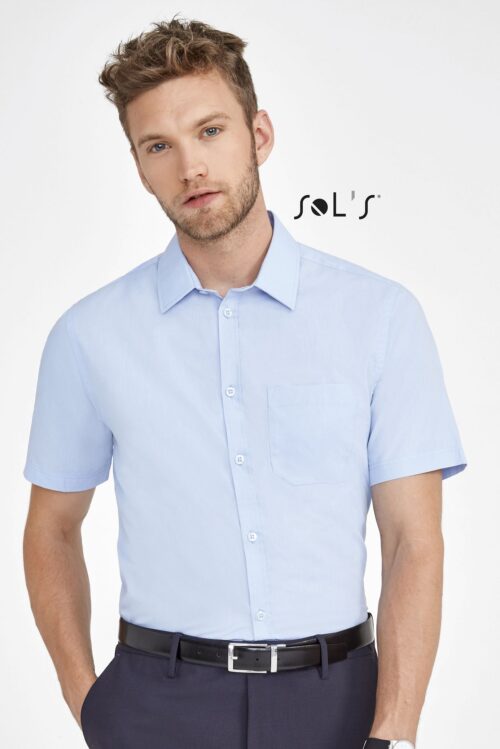 Custom Bristol Fit Short Sleeveâ Poplin Men’s Shirt with Logo