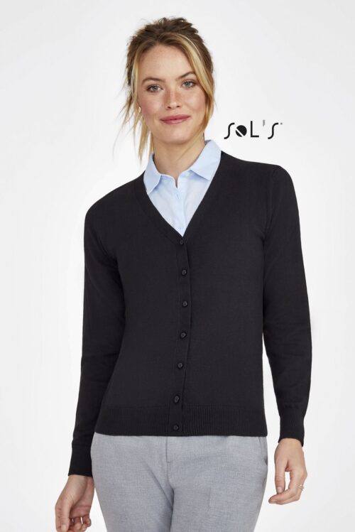 Custom Golden Women's V-neck Knitted Cardigan with Logo