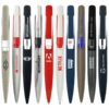 Assorted branded pens including Netflix, Adobe, and Diesel