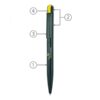Detailed labelled diagram of a branded ballpoint pen