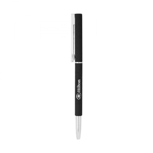 Branded black Hilton ballpoint pen with silver accents