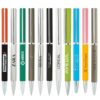 Assorted branded promotional pens in various colors
