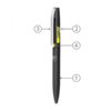 Labeled black digital smart pen with features highlighted