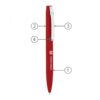 Red pen with labeled parts and Hong Kong branding
