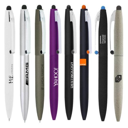 Variety of branded stylus pens aligned vertically