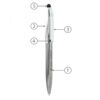 Labeled parts of a Linda Farrow branded pen