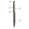 Labelled diagram of a stylish branded ballpoint pen