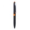 Black and orange branded ballpoint pen on white background