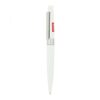 White ballpoint pen with silver clip and red logo