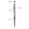 Labelled diagram of multifunctional silver pen