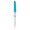 Blue and white stylus pen with clip and logo