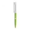 Green ballpoint pen with white clip and logo