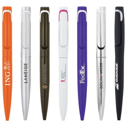 Collection of branded pens with various logos