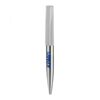 Silver retractable pen with blue logo