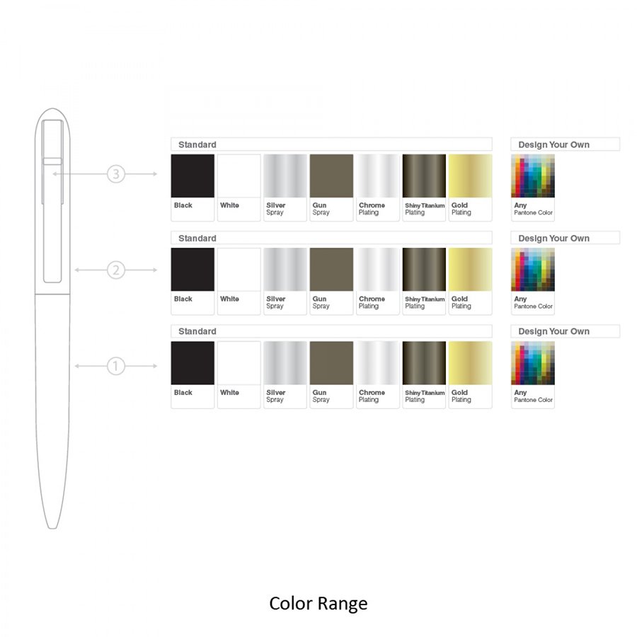 Pen color range options diagram with customisation sections