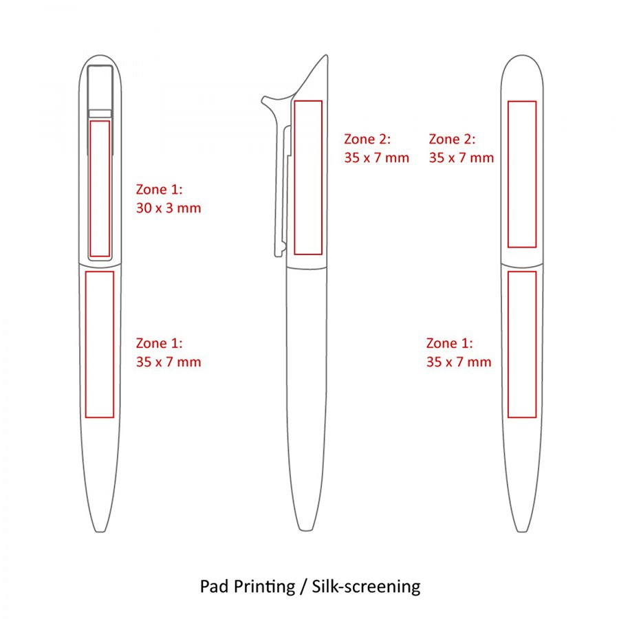 Diagram showing pen printing zones for customization