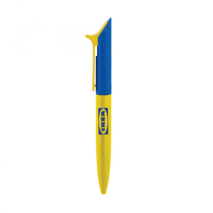 Yellow and blue IKEA branded ballpoint pen