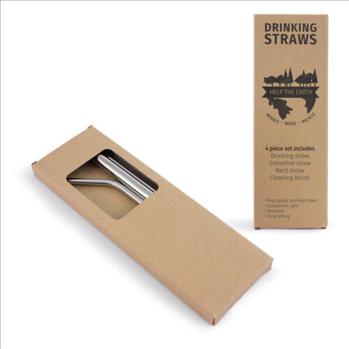 Custom Stainless Straws In Calico Carry Bag with Logo